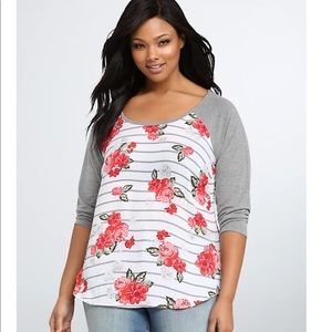 Torrid’s striped floral raglan tee